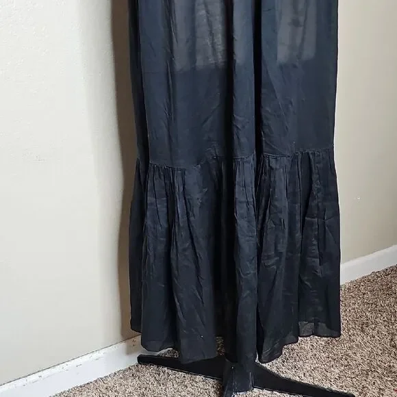 NWOT J.crew Medium Black Spaghetti Strap Ruffled Tiered Midi Dress - Picture 4 of 9